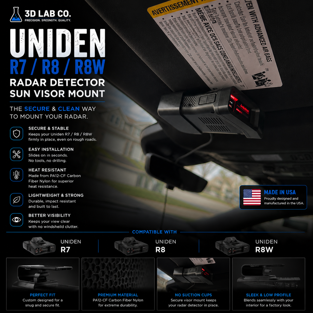 Uniden R7, R8, and R8W radar detector sun visor mount